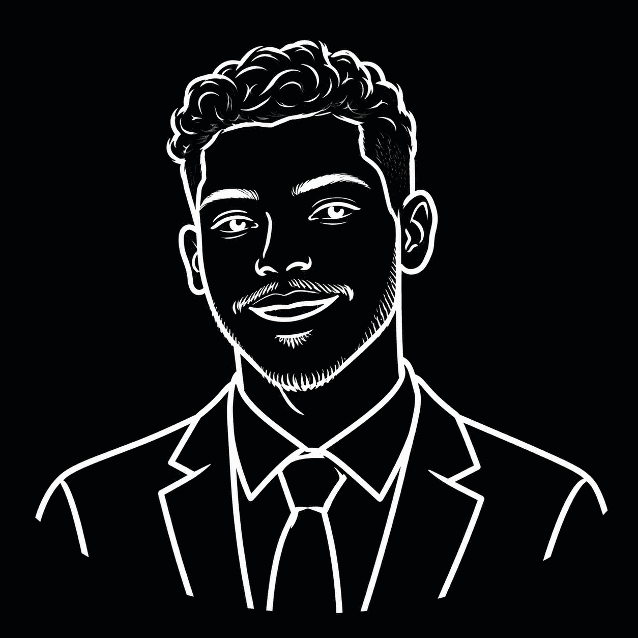 Black and white illustrated portrait of Alberto Junior